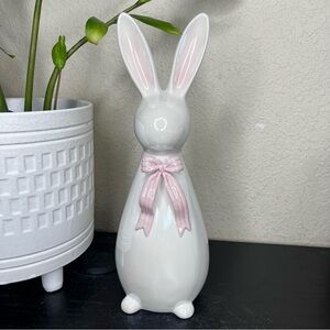 NEW 12" Ceramic Spring Easter Bunny with Pink Bow Figurine